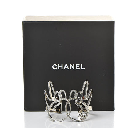 Chanel Crystal Peace Sign Emoji Bangle Bracelet Silver 6 of 6
