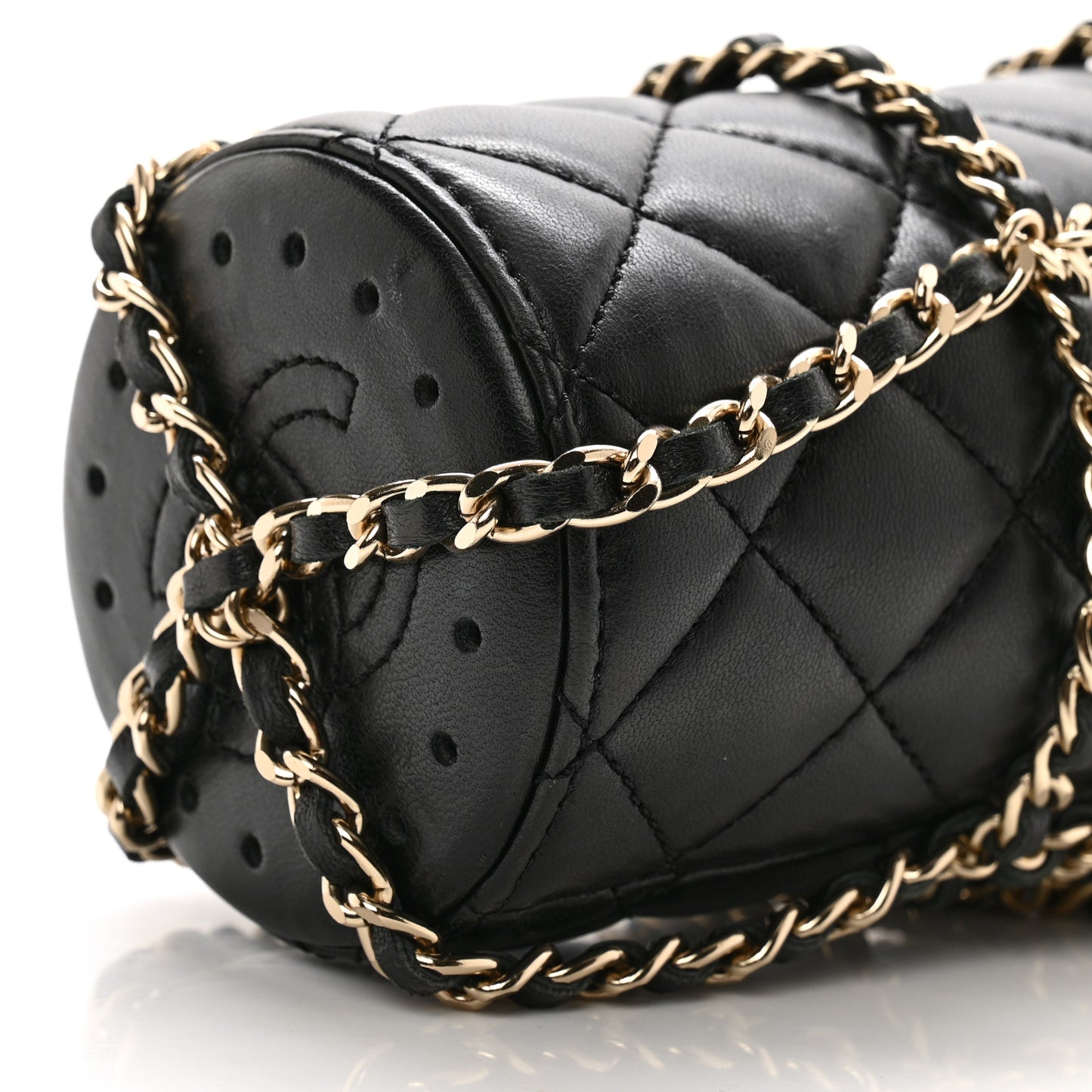 Lambskin Quilted CC To Drink Water Bottle Black Gold