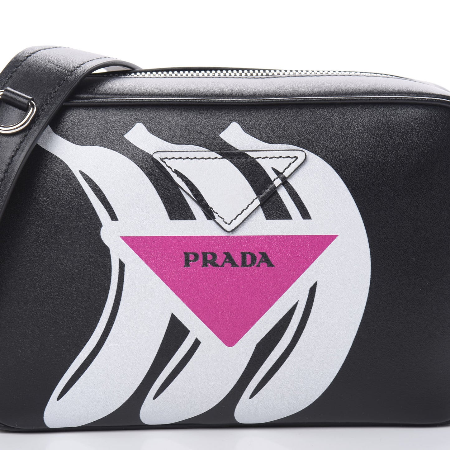 City Calf Banana Print Camera Bag Black Fuchsia