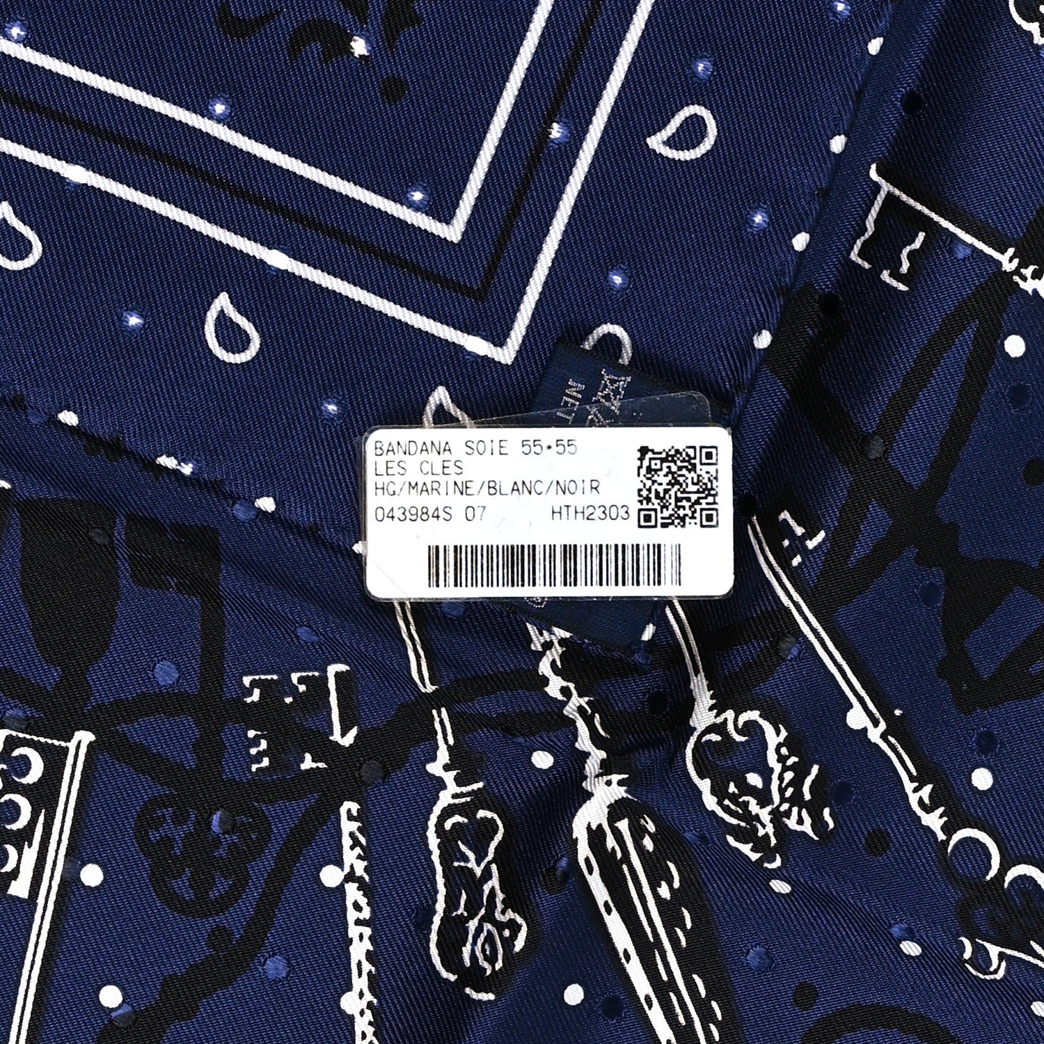 Hermes Silk Les Cles Bandana Scarf 55 Marine Black White 4 of 4