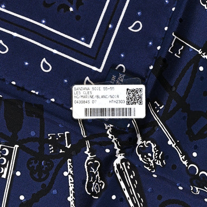 Hermes Silk Les Cles Bandana Scarf 55 Marine Black White 4 of 4
