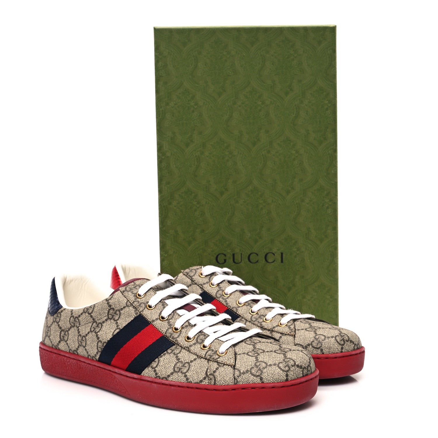 Gucci GG Supreme Monogram Ayers Mens New Ace Low-Top Sneaker 12 Blue Red 11 of 11