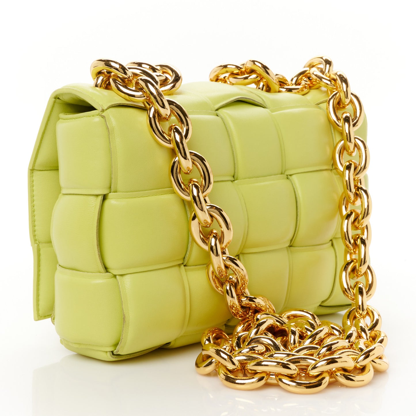 Lambskin Maxi Intreccio Padded Chain Cassette Crossbody Bag Kiwi