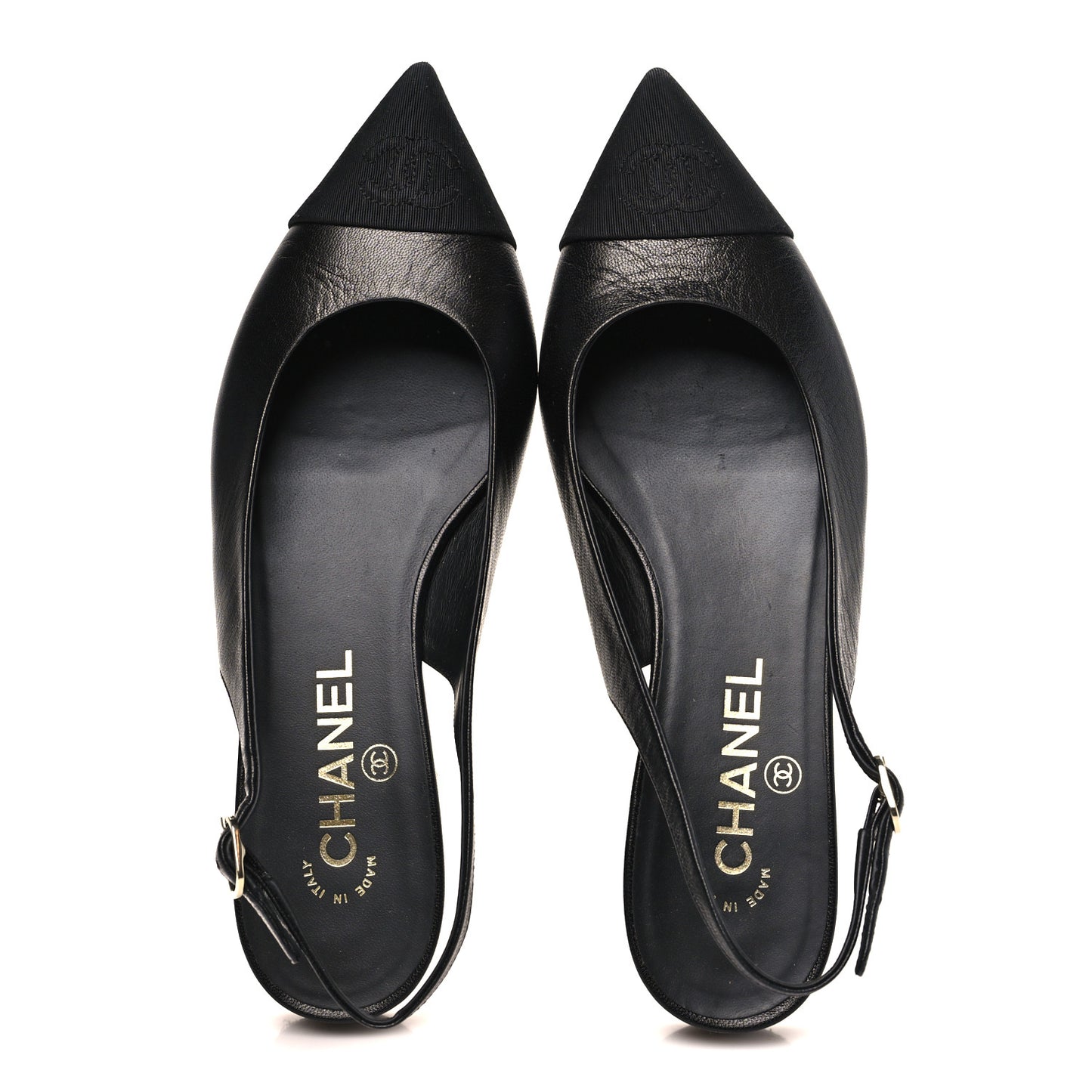 Goatskin Grosgrain Pointed Toe CC Slingback Flats 36.5 Black