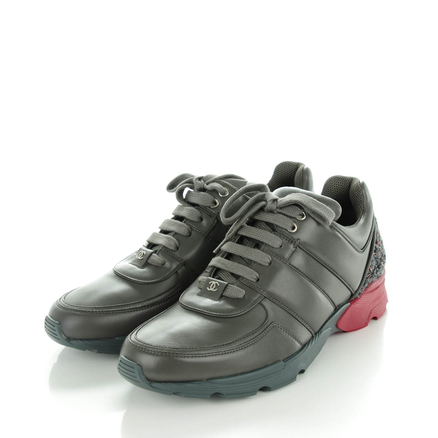 Calfskin Tweed Sneakers 43 Grey Black