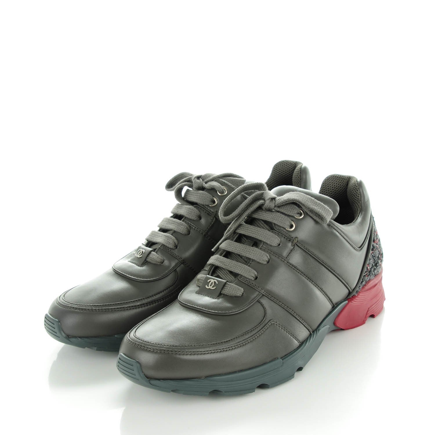 Chanel Calfskin Tweed Sneakers 43 Grey Black 3 of 7