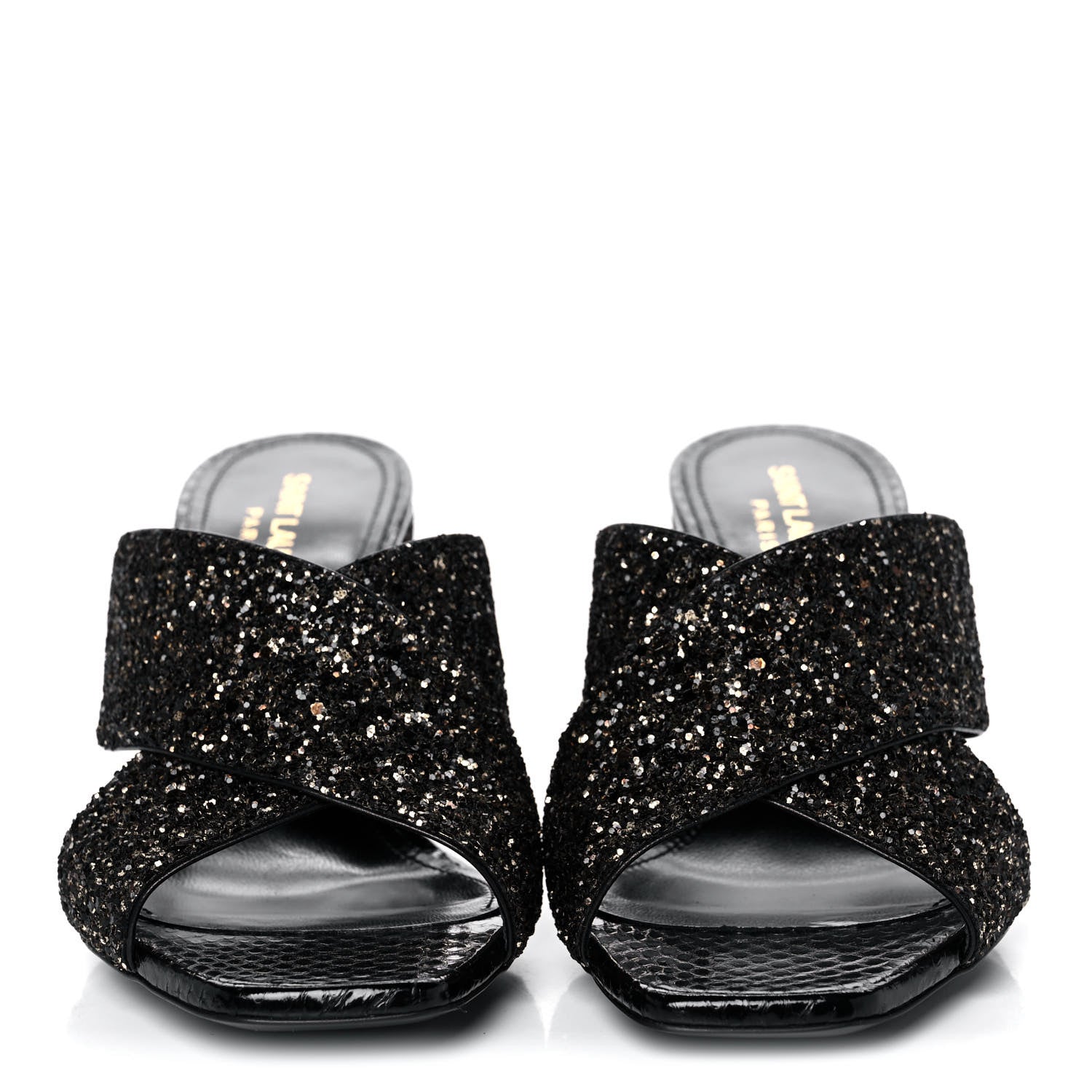 Saint Laurent Glitter LouLou 70 Mule Sandals 37 Black Gold 2 of 9