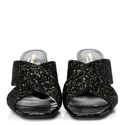 Saint Laurent Glitter LouLou 70 Mule Sandals 37 Black Gold 2 of 9