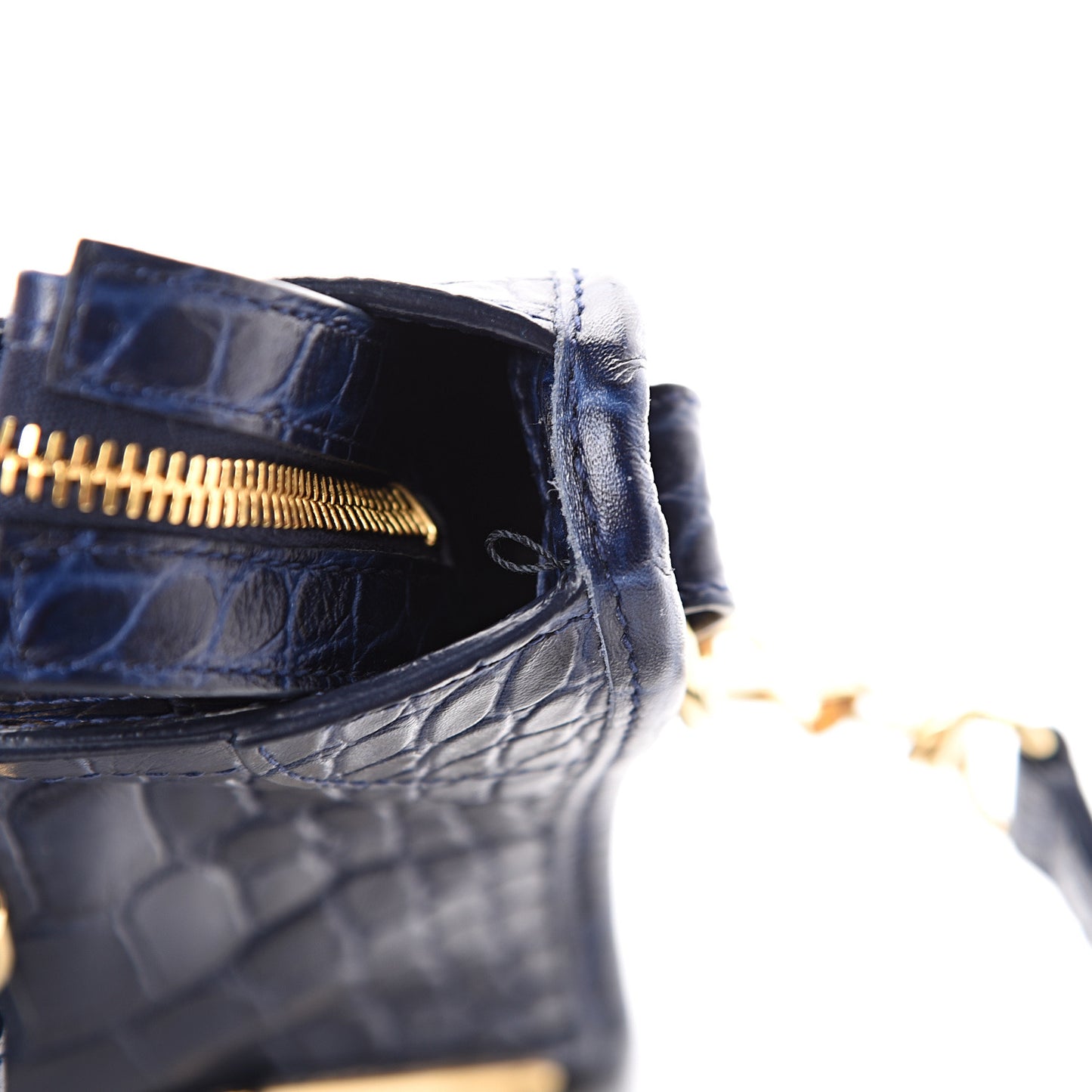 Calfskin Crocodile Embossed Gold Metallic Edge Hardware S City Bleu