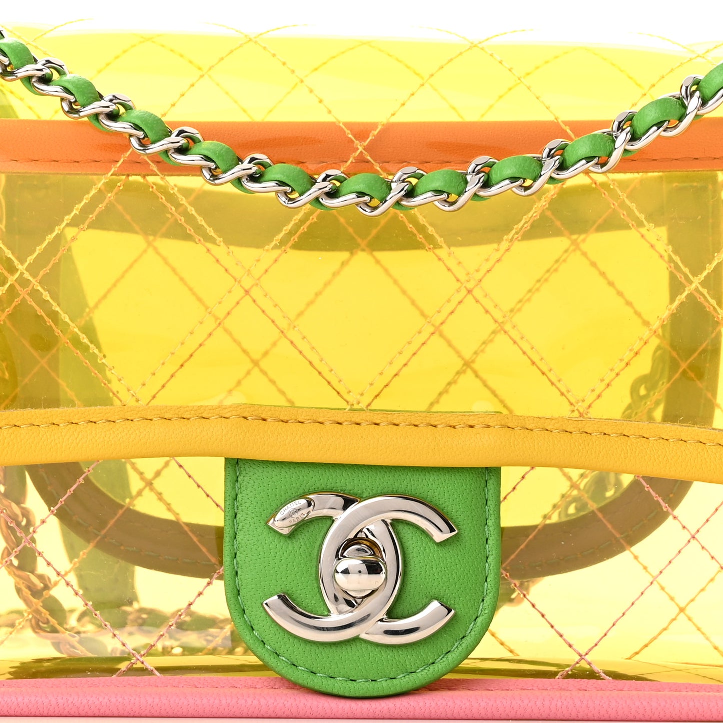 Lambskin PVC Quilted Mini Coco Splash Flap Yellow Green Pink