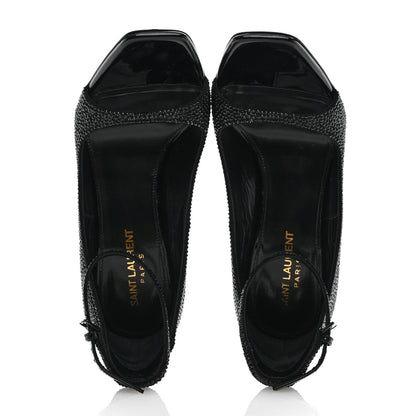 Saint Laurent Crystal Embellished Opyum Ankle Strap Sandals 37 Black 2 of 10