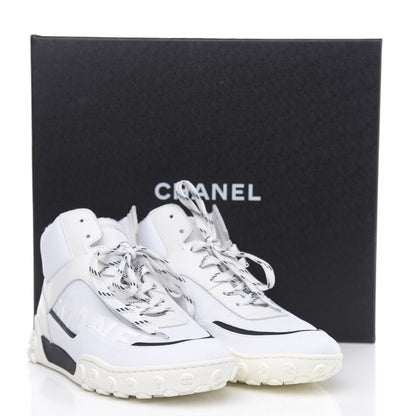 Chanel Calfskin Mesh Lycra Womens Logo High Top Sneakers 37 White 10 of 10