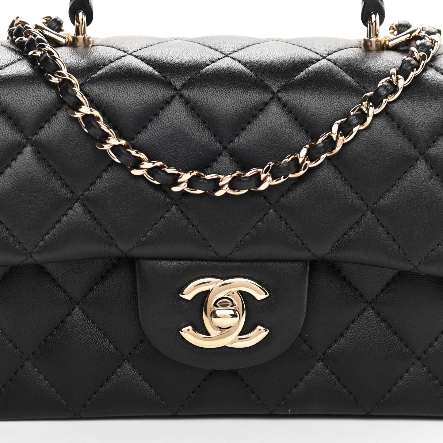 Lambskin Quilted Mini Top Handle Rectangular Flap Black