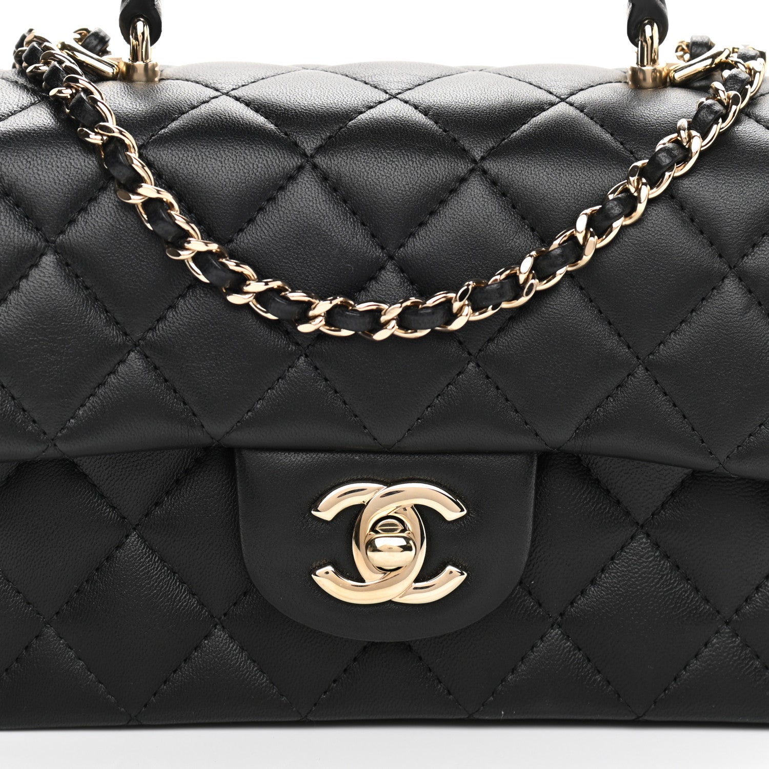 Chanel Lambskin Quilted Mini Top Handle Rectangular Flap Black 8 of 10