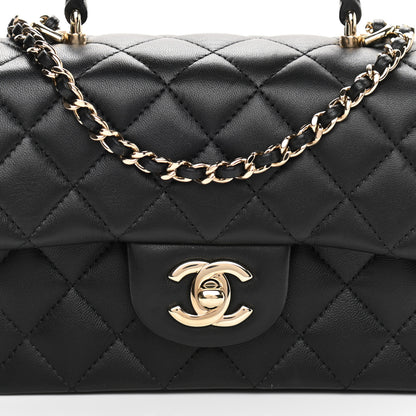 Chanel Lambskin Quilted Mini Top Handle Rectangular Flap Black 8 of 10