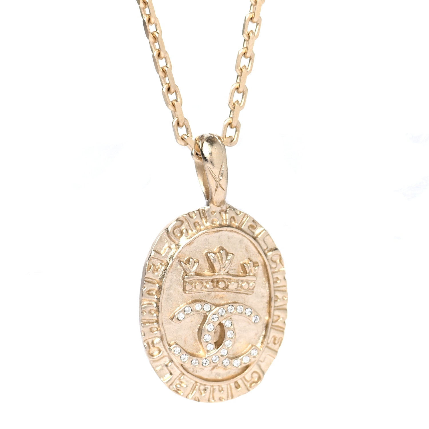 Chanel Crystal CC Medallion Necklace Gold 4 of 7