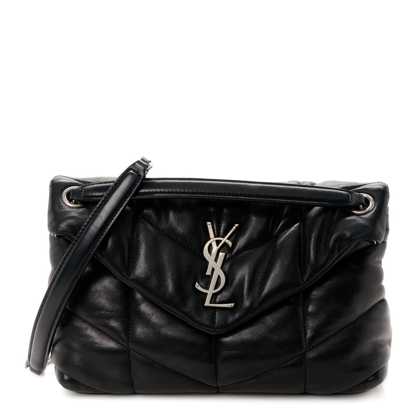 Lambskin Quilted Small Loulou Puffer Monogram Chain Satchel Black