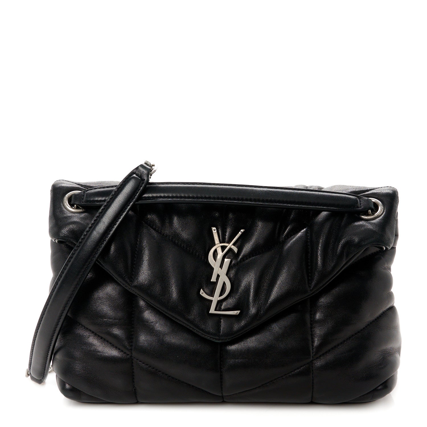 Saint Laurent Lambskin Quilted Small Loulou Puffer Monogram Chain Satchel Black 1 of 11