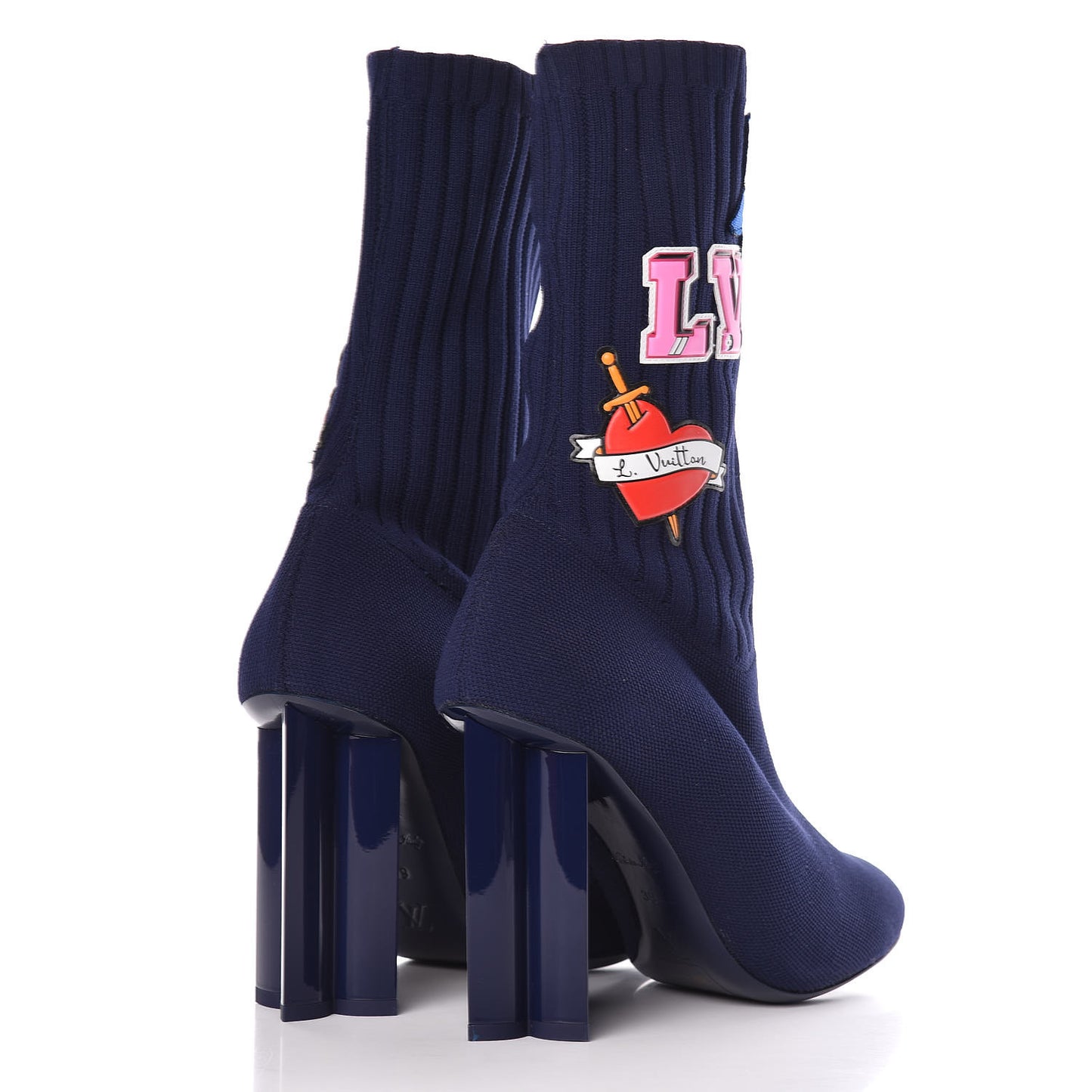 Stretch Fabric LV Black Heart Sock Ankle Boots 39 Marine
