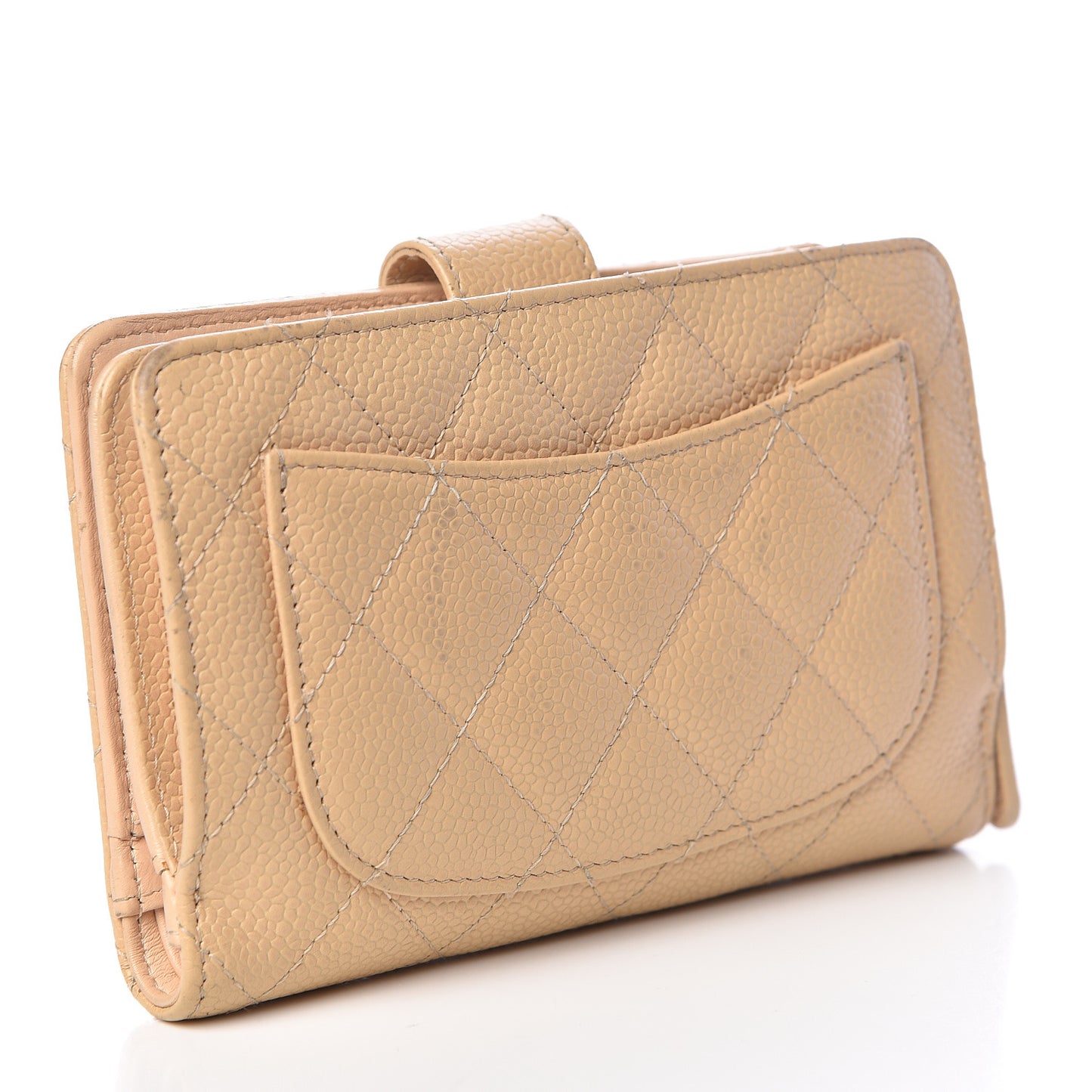 Caviar Quilted Zipped Pocket Wallet Beige
