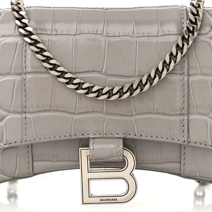 Balenciaga Shiny Calfskin Crocodile Embossed Hourglass Chain Bag Balenciaga Steel Grey 7 of 10