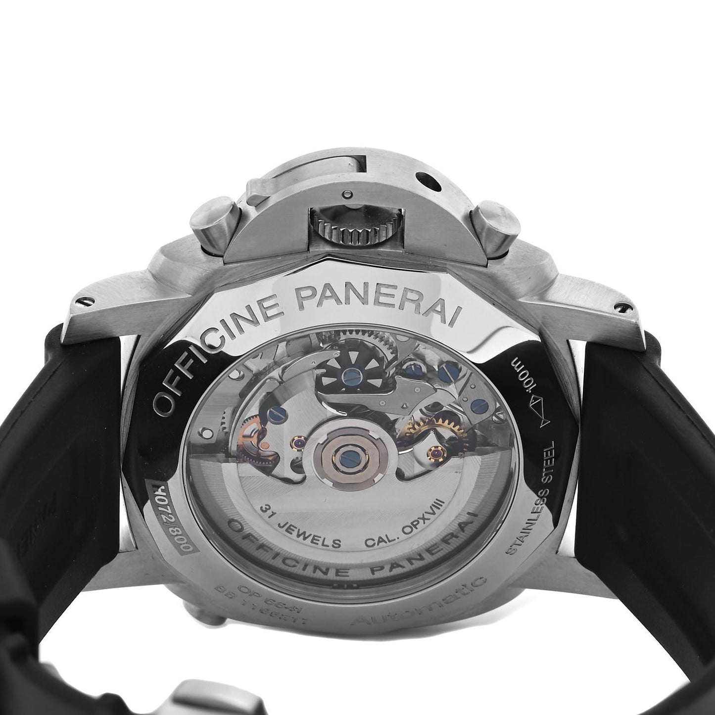 Stainless Steel Rubber 44mm Luminor Rattrapante 1950 Automatic Watch Black PAM00213