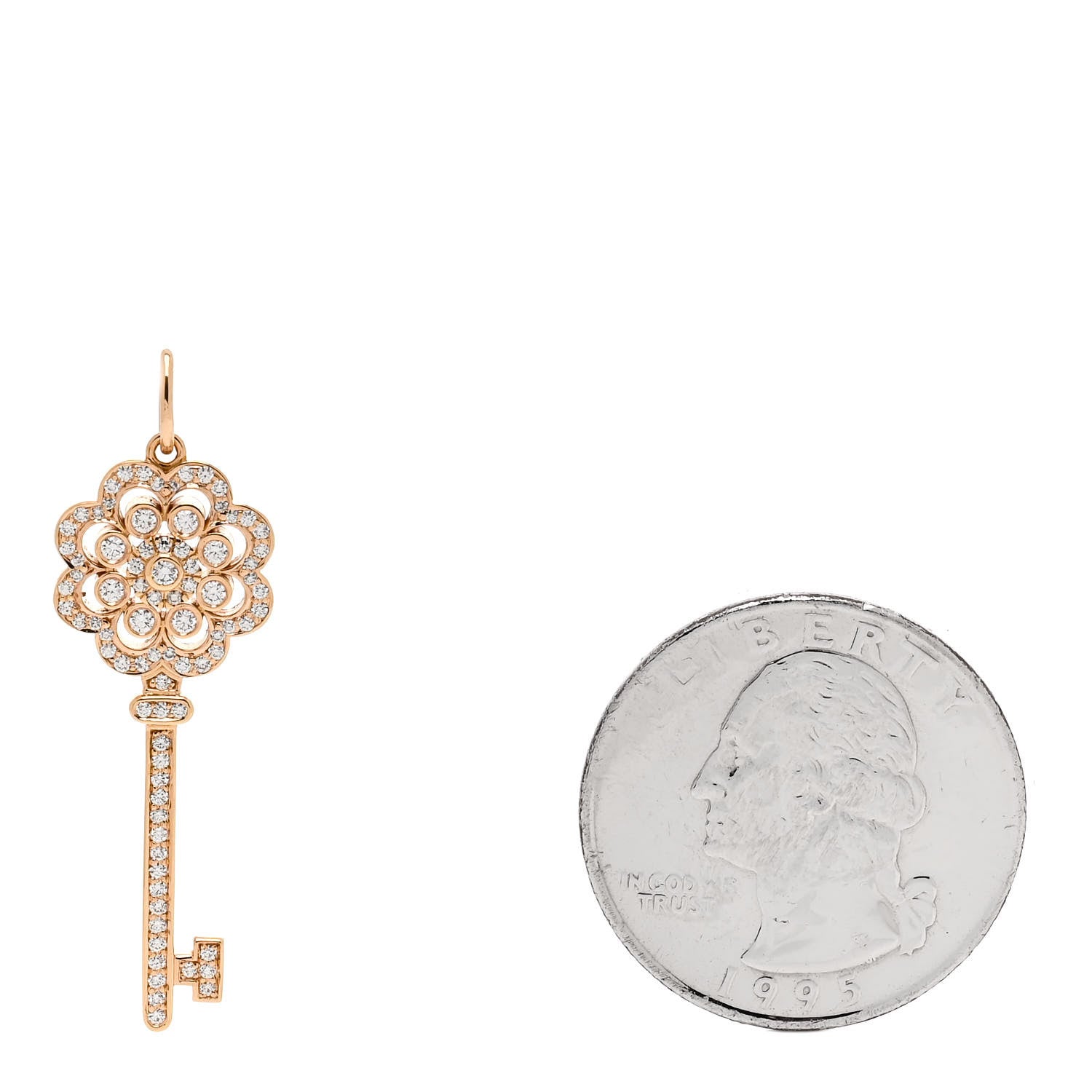 Tiffany 18K Rose Gold Diamond Rose Key Pendant 2 of 5