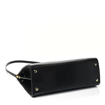 Burberry Deerskin Suede Lizard Embossed Calfskin Medium Title Bag Black 3 of 4