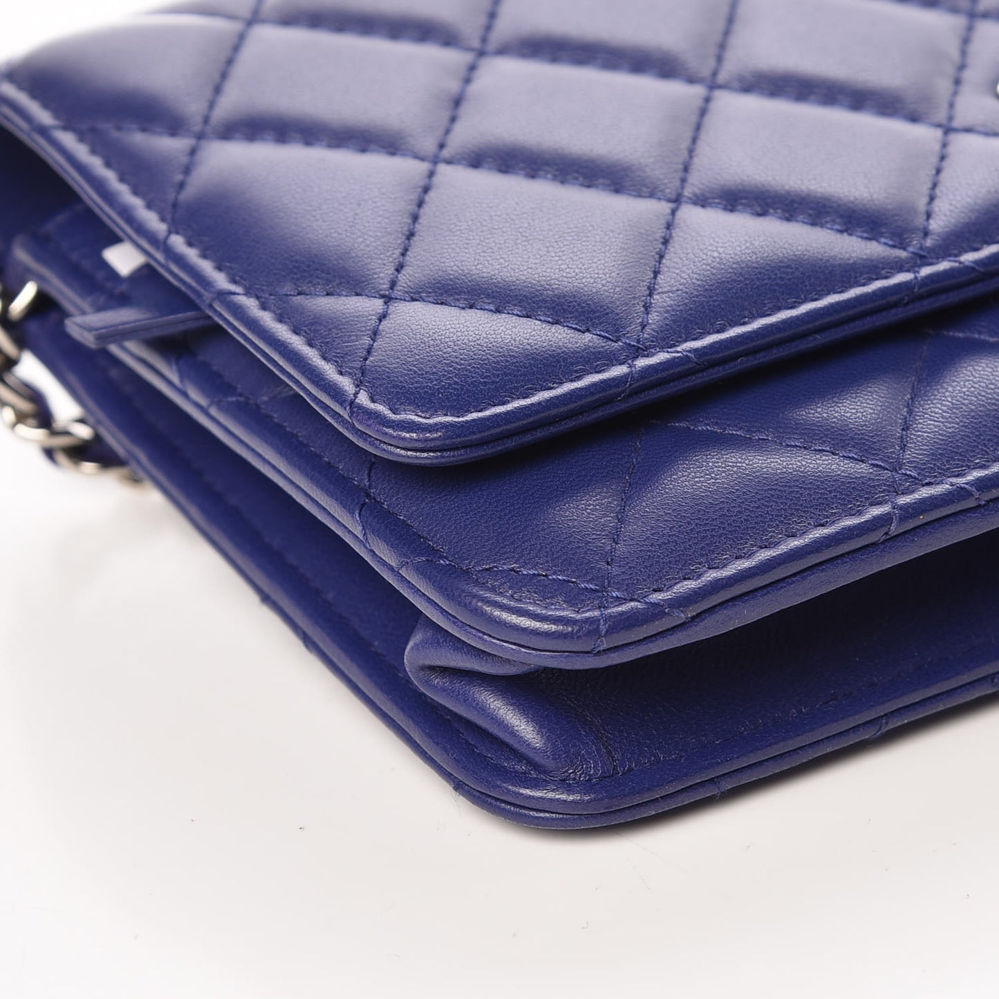Lambskin Quilted Wallet On Chain WOC Dark Blue