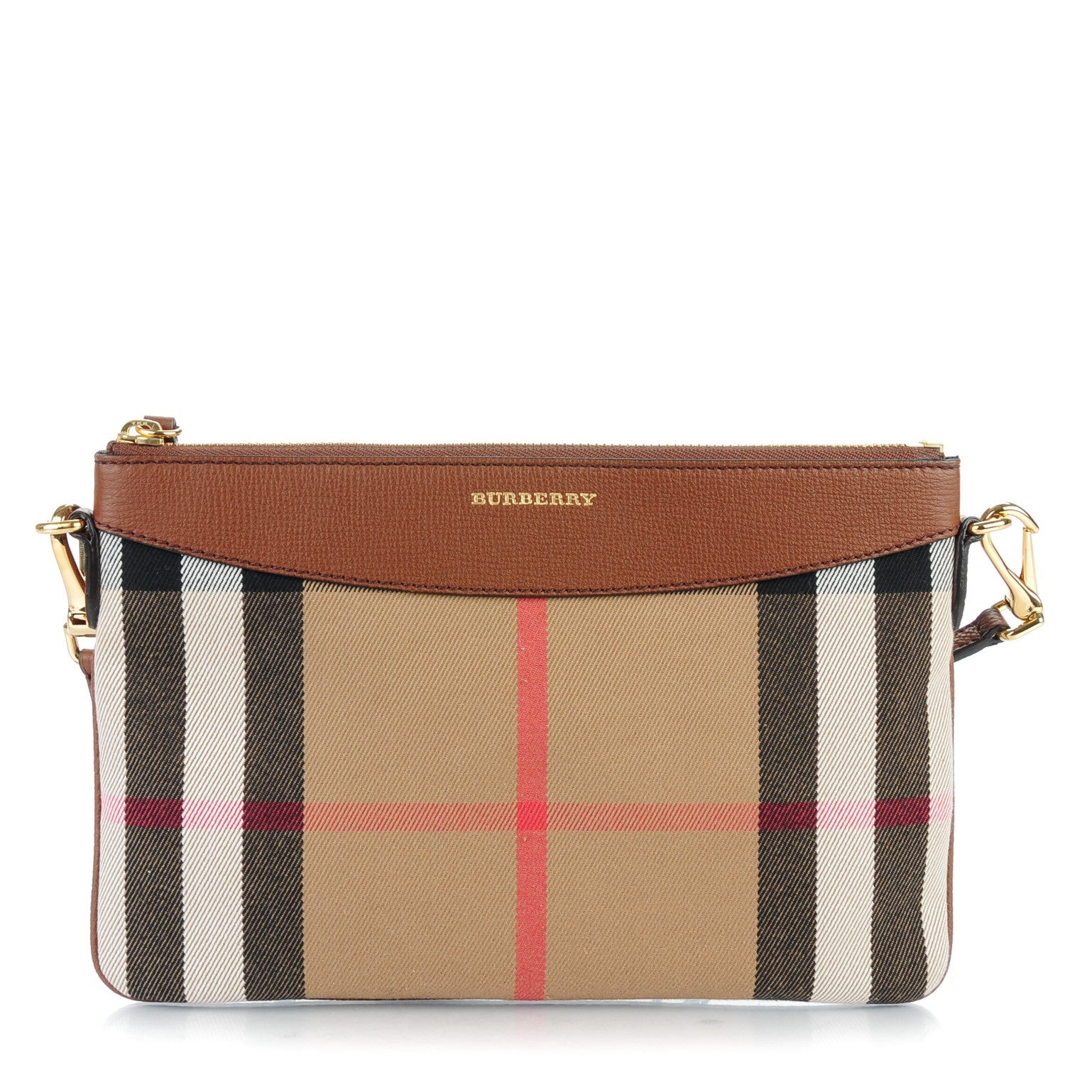 Burberry House Check Derby Peyton Crossbody Clutch Bag Tan 1 of 8