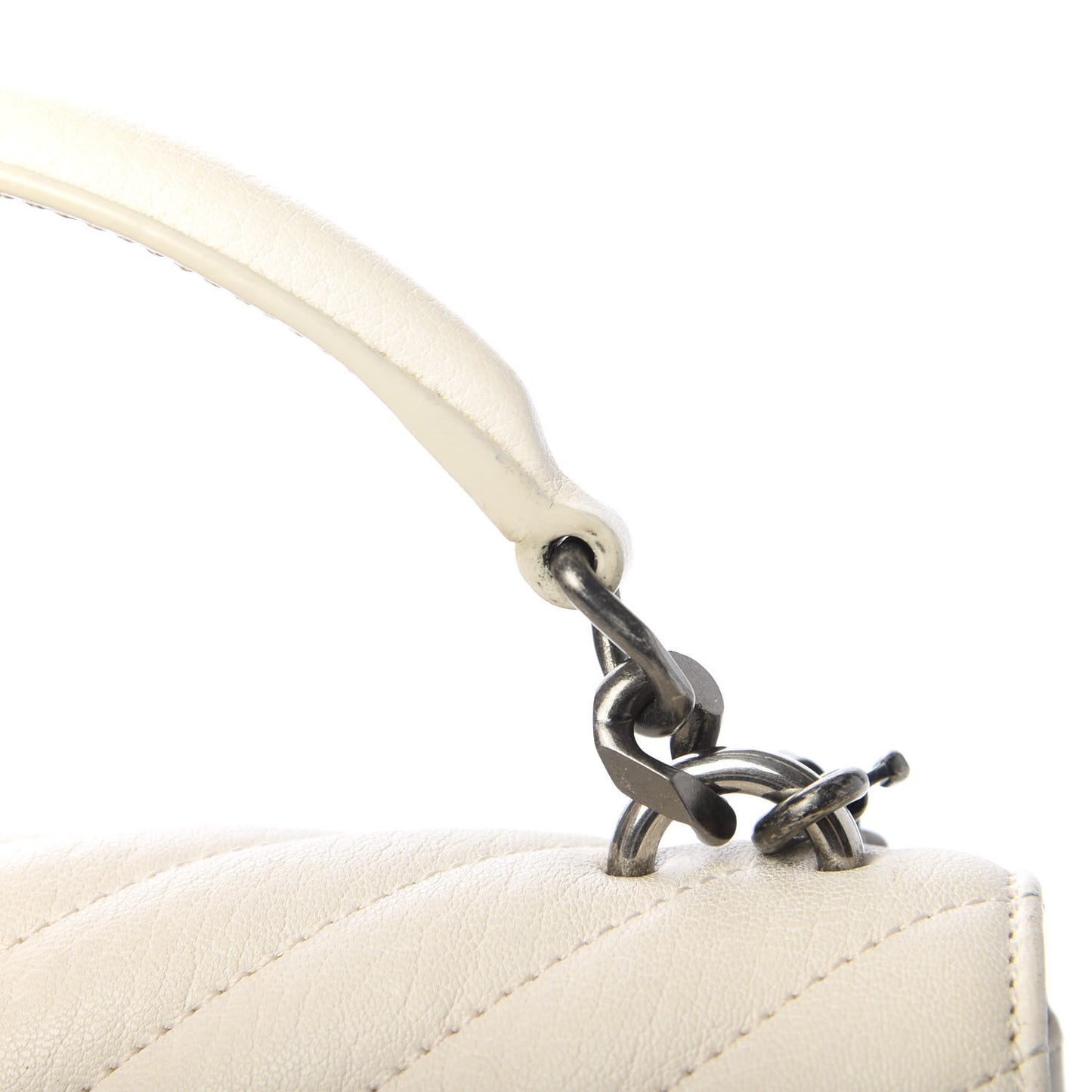 Sheepskin Matelasse Chevron Monogram Medium College Bag Dove White