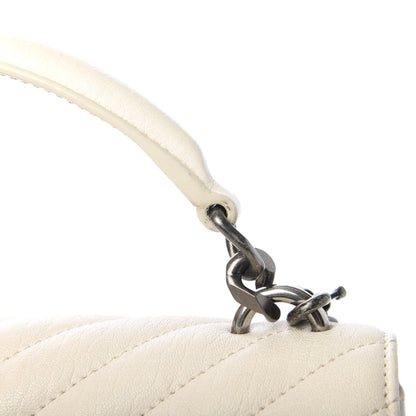 Saint Laurent Sheepskin Matelasse Chevron Monogram Medium College Bag Dove White 13 of 15