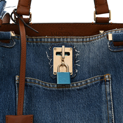 Valentino Garavani Calfskin Denim Rockstud Medium Joylock Satchel Blue 7 of 15