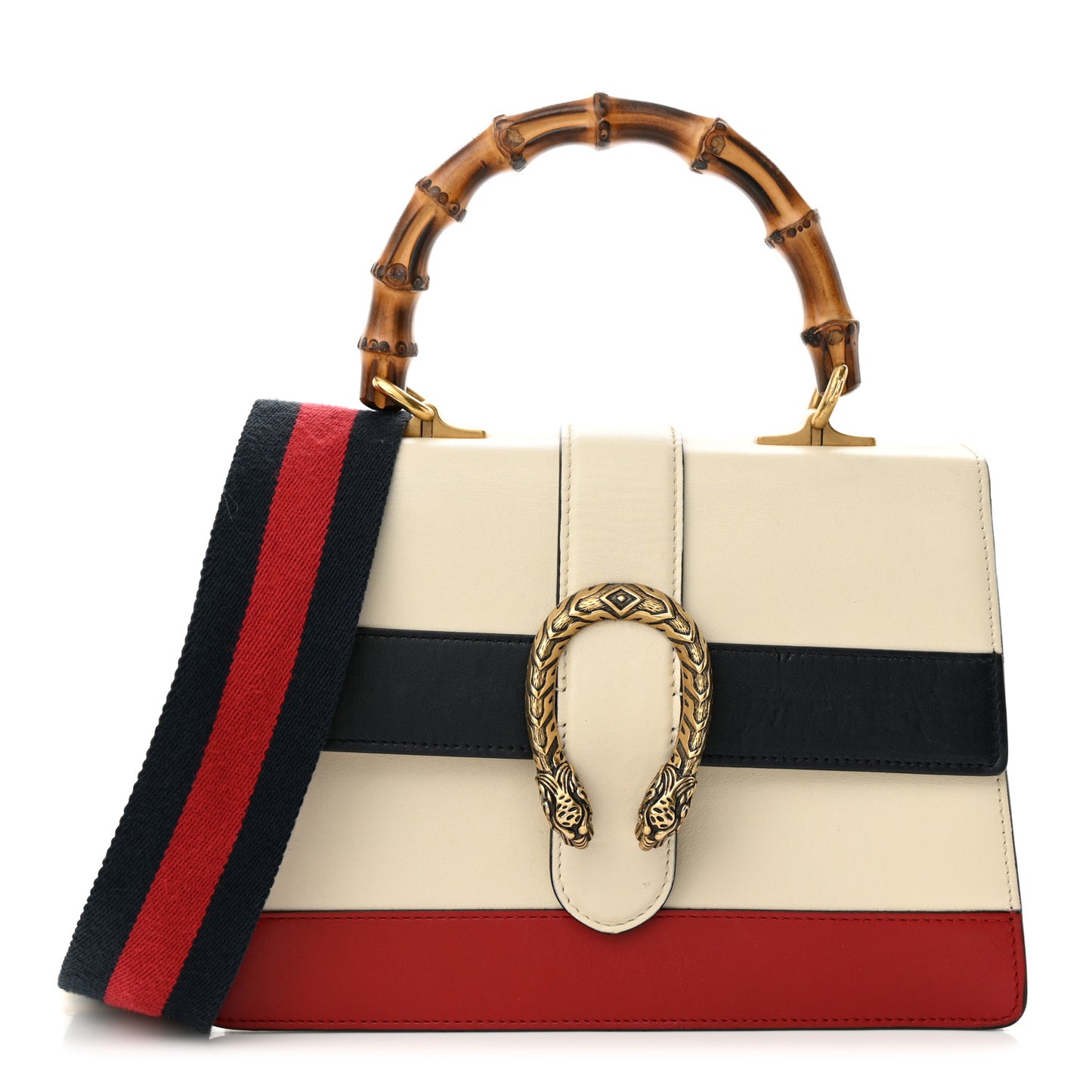 Calfskin Bamboo Web Medium Dionysus Top Handle Bag White Blue Hibiscus Red