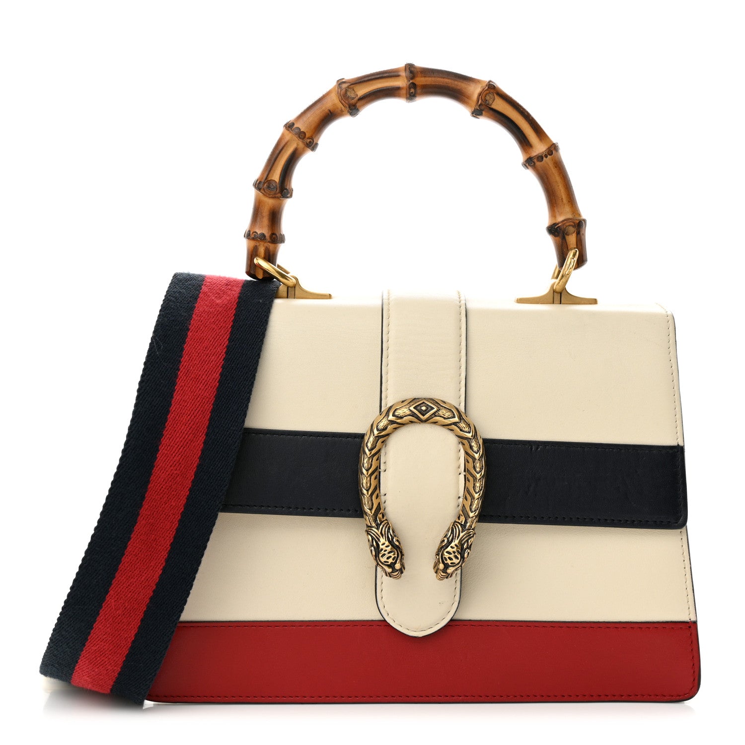 Gucci Calfskin Bamboo Web Medium Dionysus Top Handle Bag White Blue Hibiscus Red 1 of 17