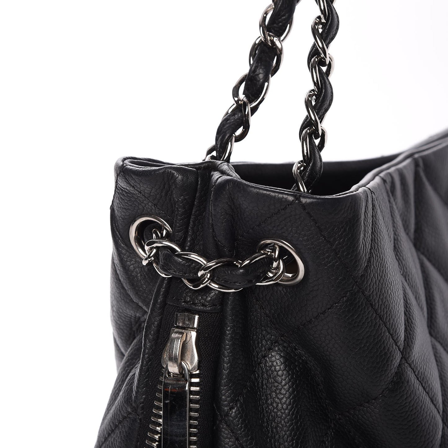 Caviar Quilted Expandable Zip Shoulder Bag Black