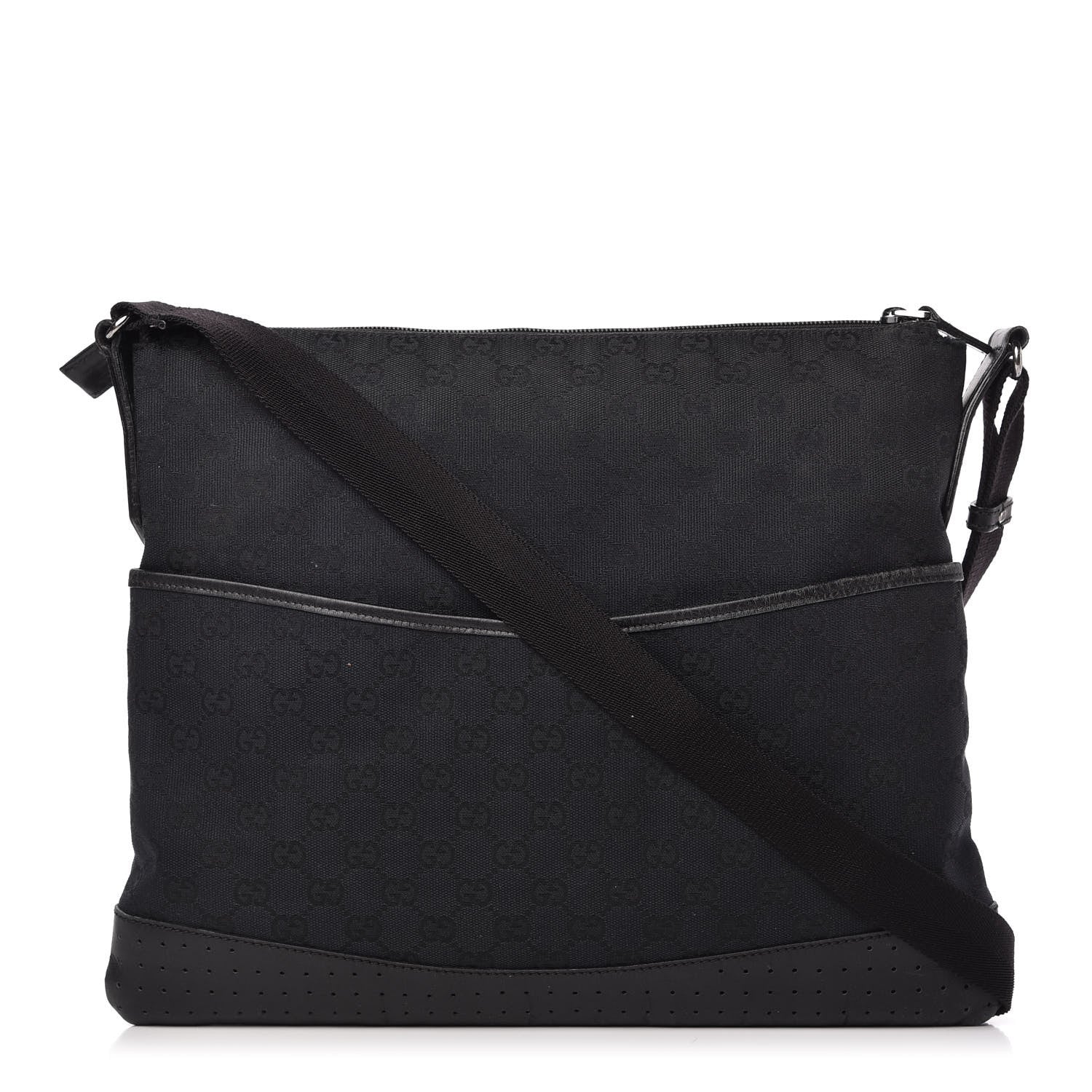 Gucci Monogram Perforated Calfskin Messenger Black 1 of 11