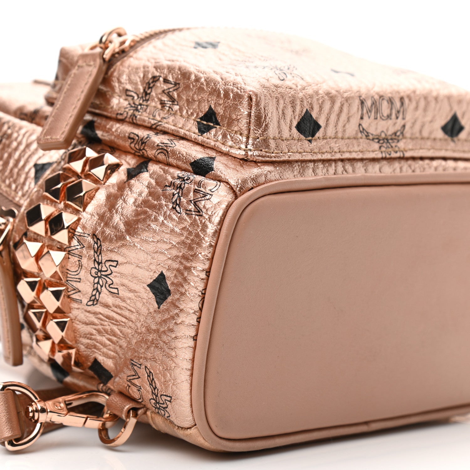 MCM Metallic Visetos Studded X-Mini Bebe Boo Backpack Champagne Gold 8 of 9