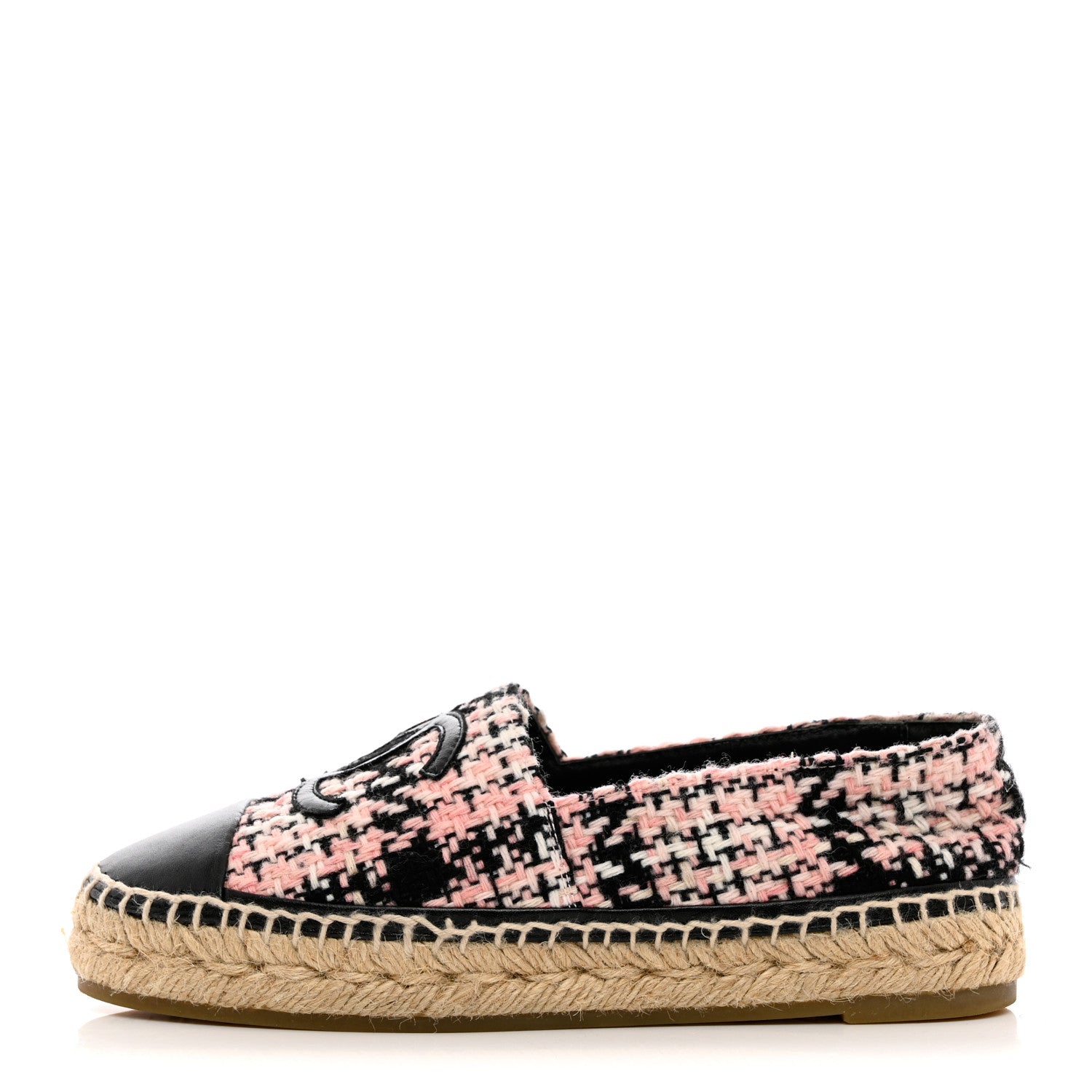 Chanel Tweed Lambskin CC Espadrilles 36 Pink Black 1 of 10