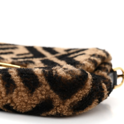 Fendi Shearling Vitello Dolce Macro FF 1974 Mini Baguette Tobacco Black 10 of 10