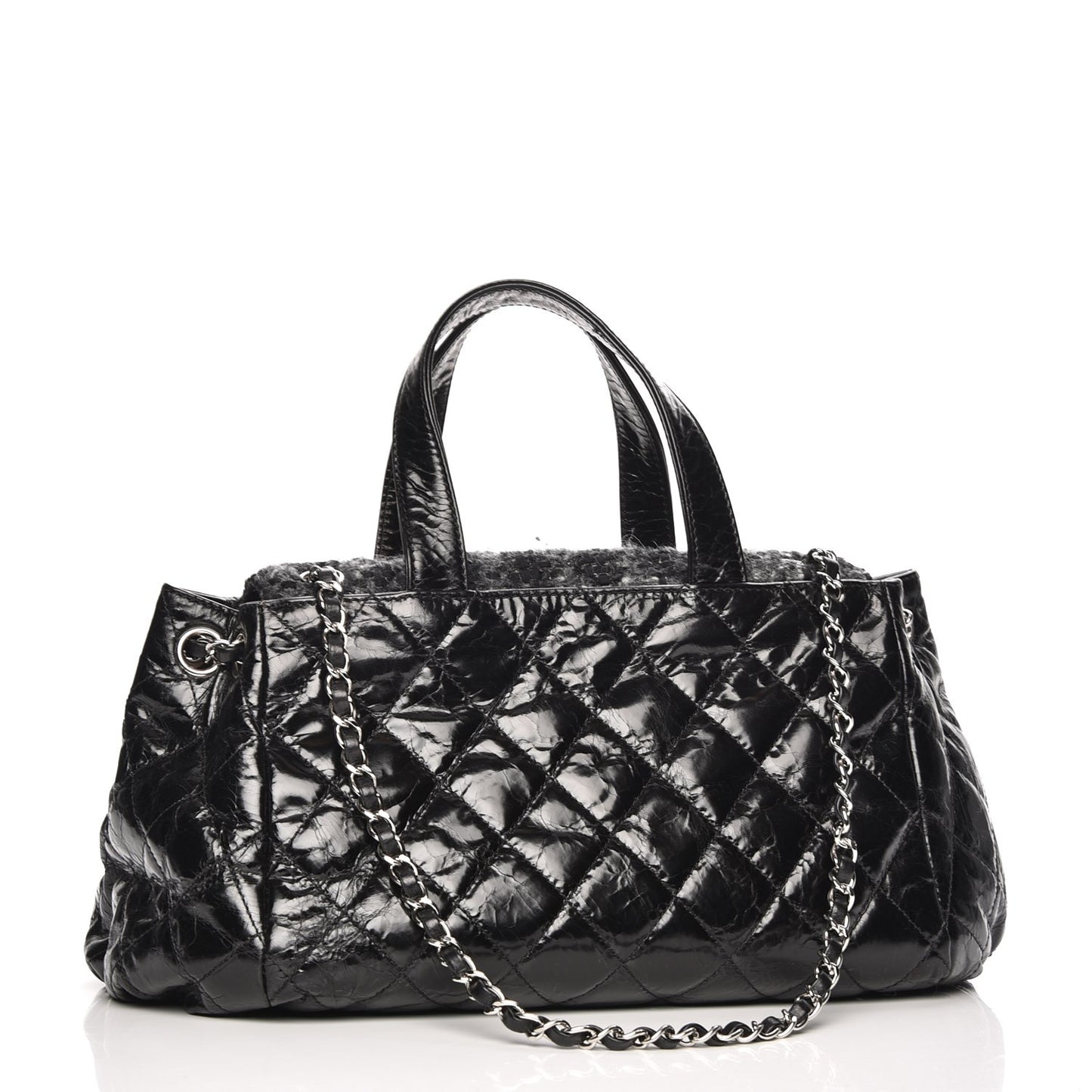Glazed Calfskin Quilted Tweed Portobello Tote Black