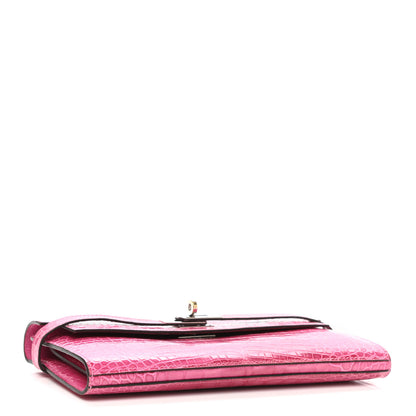 Hermes Shiny Alligator Kelly Longue Wallet Fuchsia 4 of 9