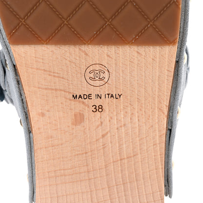 Chanel Suede Calfskin Camellia Mules 38 Light Blue 8 of 9