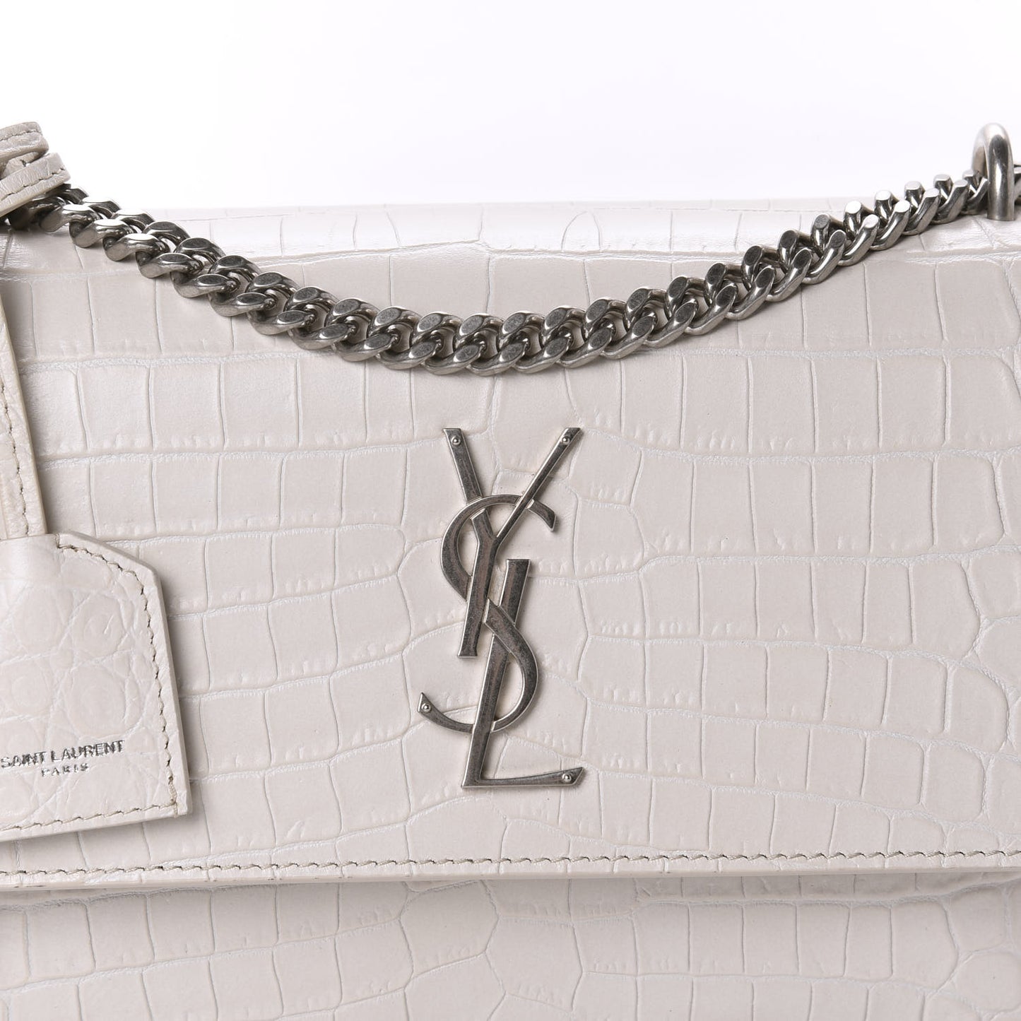 Calfskin Crocodile Embossed Medium Monogram Gris Perle