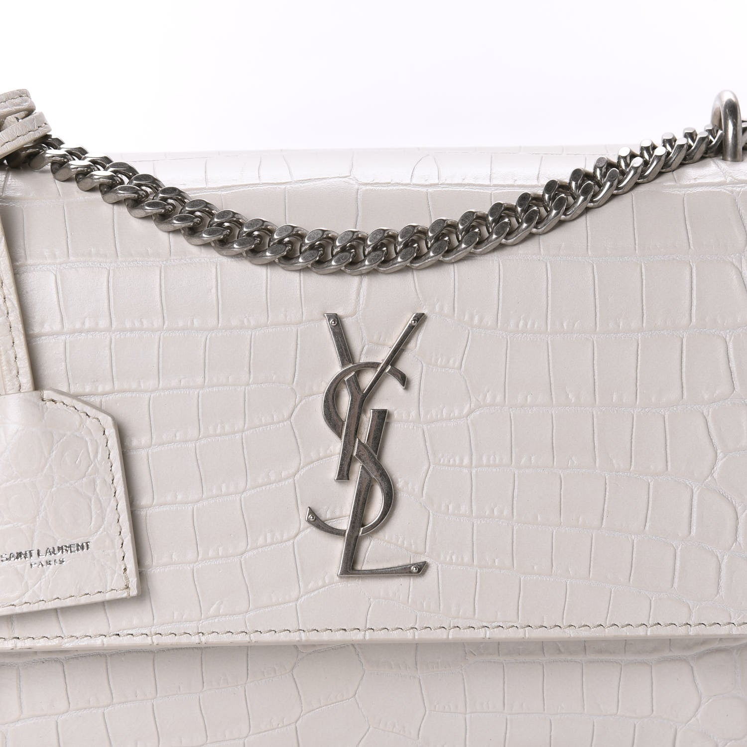 Saint Laurent Calfskin Crocodile Embossed Medium Monogram Gris Perle 10 of 10