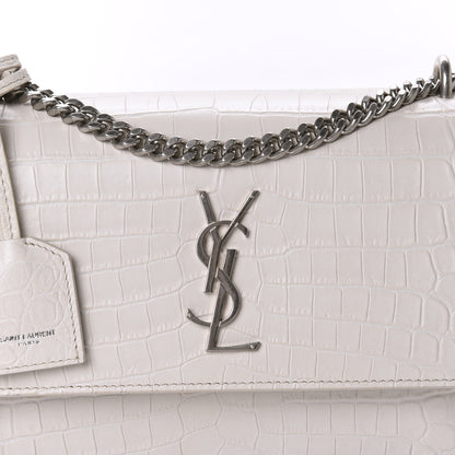 Saint Laurent Calfskin Crocodile Embossed Medium Monogram Gris Perle 10 of 10