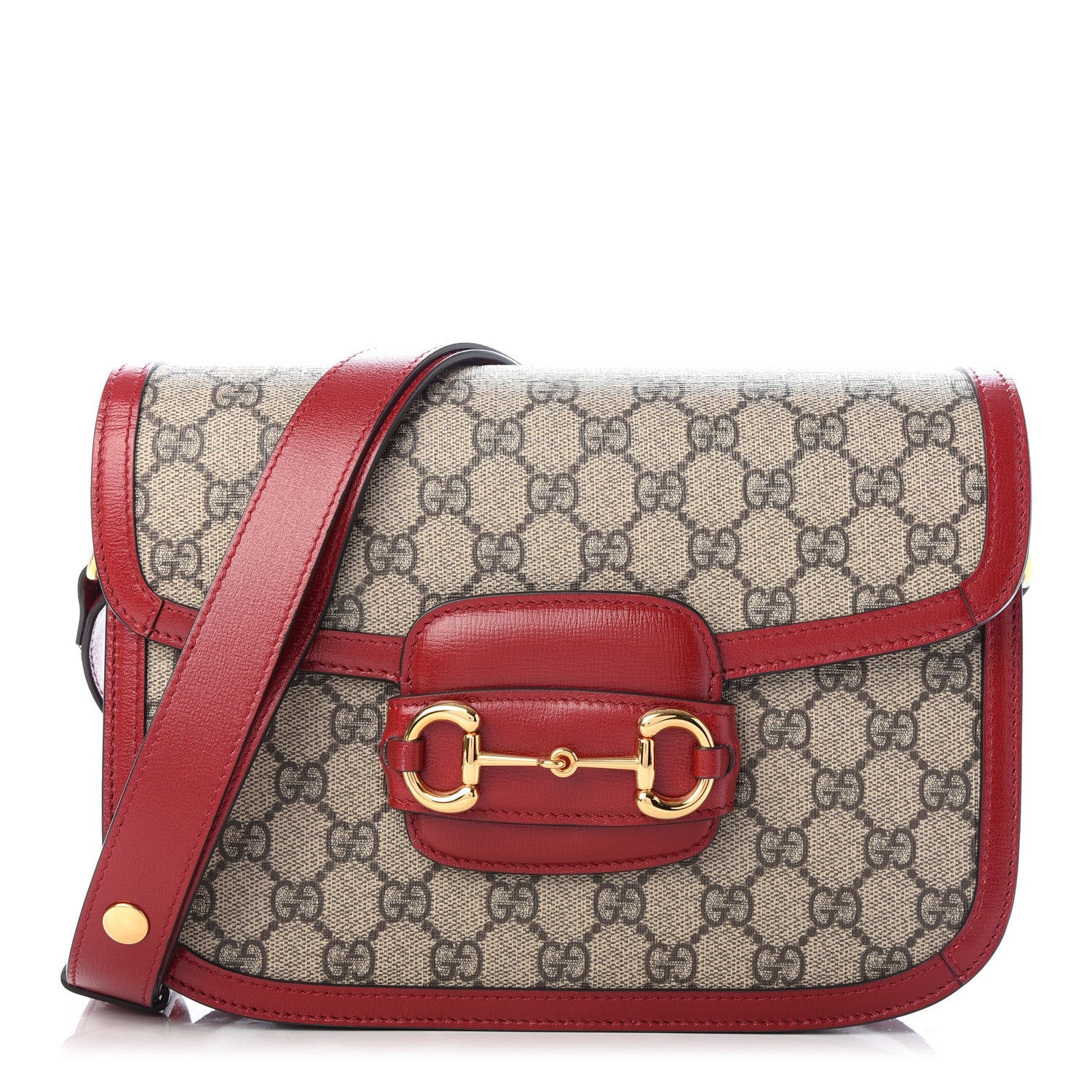 Gucci GG Supreme Monogram Azalea Calfskin Horsebit 1955 Shoulder Bag Beige Ebony New Cherry Red 1 of 9