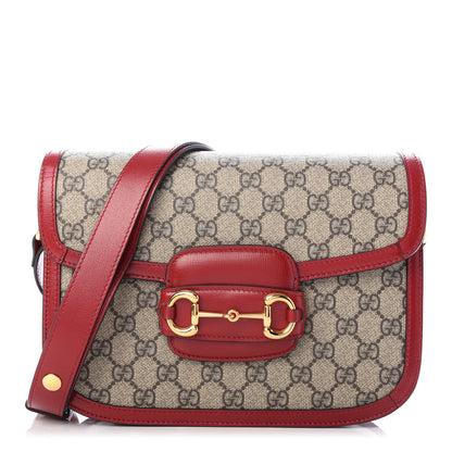 Gucci GG Supreme Monogram Azalea Calfskin Horsebit 1955 Shoulder Bag Beige Ebony New Cherry Red 1 of 9