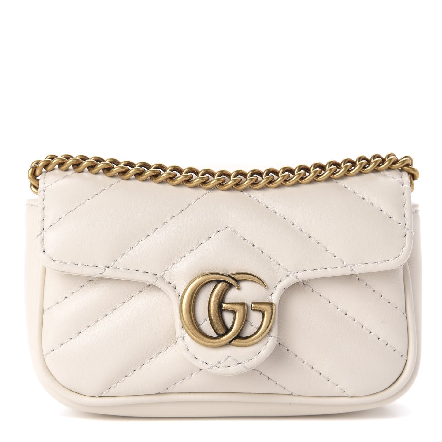 Calfskin Matelasse Heart GG Marmont 2.0 Coin Purse On A Chain Mystic White