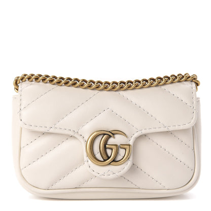 Gucci Calfskin Matelasse Heart GG Marmont 2.0 Coin Purse On A Chain Mystic White 1 of 9